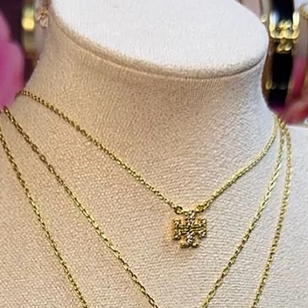 New Auth. Tory Burch Kira Pave Delicate 16” Necklace, Gold with Tag